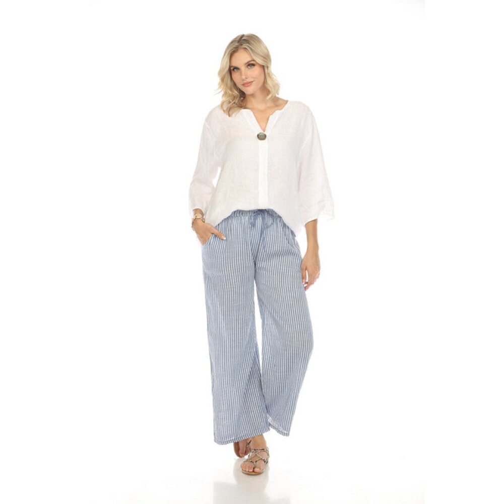 Sky Blue Striped Drawstring Pant With Pockets